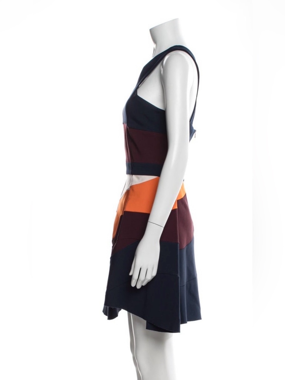 Victoria Beckham V-Neck Sleeveless Dress in Navy, Burgundy, Orange - Picture 3 of 5